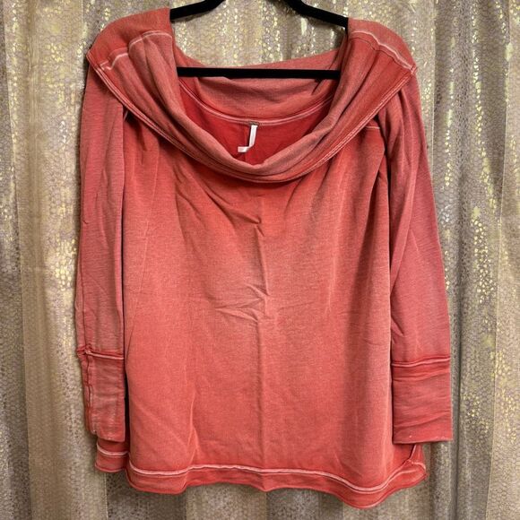 Free People Off Shoulder Antique Orange Handkerchief Hem Long Sleeve Top Small - Picture 1 of 7